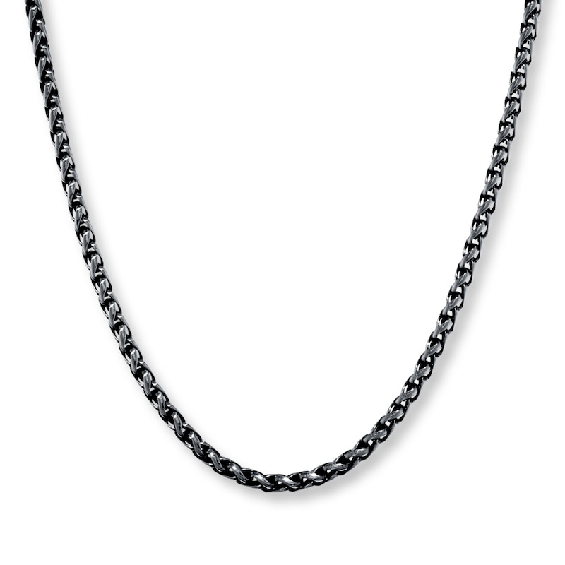 Main Image 1 of Wheat Chain Necklace 3mm Black Ion-Plated Solid Stainless Steel 24&quot;