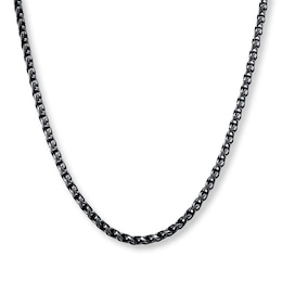 Wheat Chain Necklace 3mm Black Ion-Plated Solid Stainless Steel 18"
