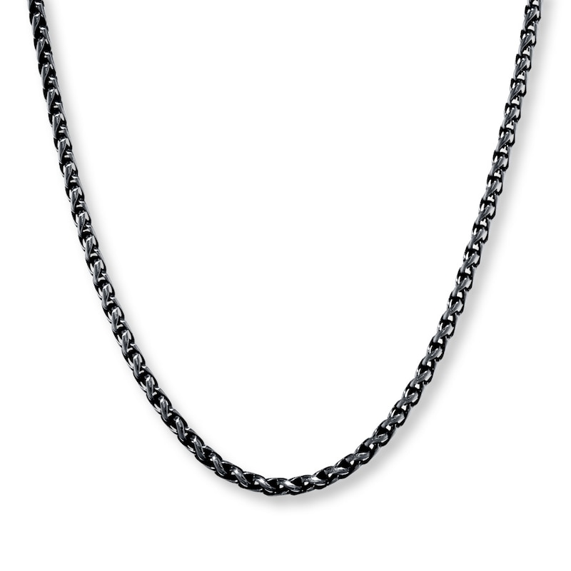 Solid Wheat Chain Necklace 3mm Black Ion-Plated Stainless Steel 18"