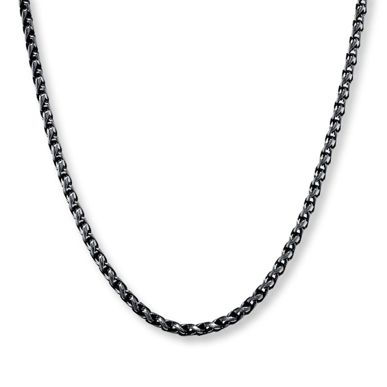 Wheat Chain Necklace 3mm Black Ion-Plated Solid Stainless Steel 30"