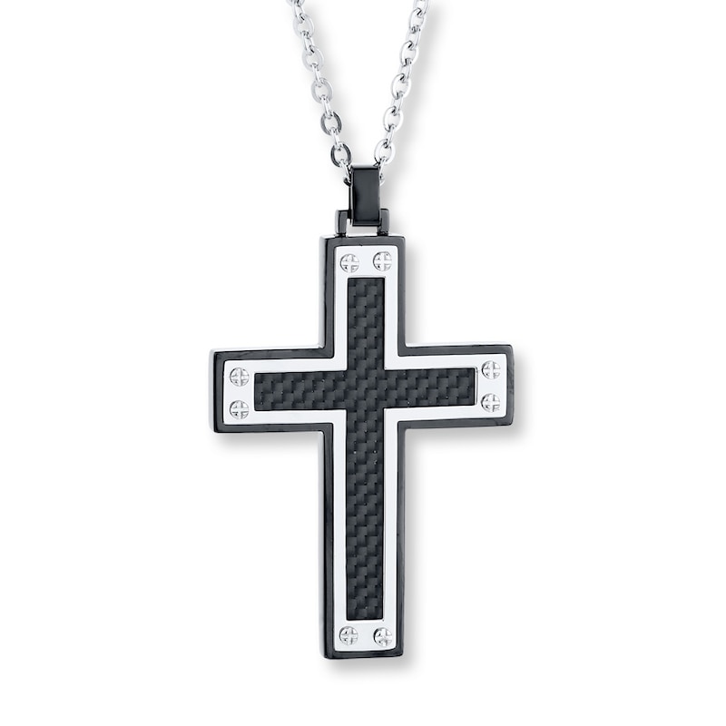 Main Image 1 of Men's Cross Necklace Stainless Steel 22&quot;