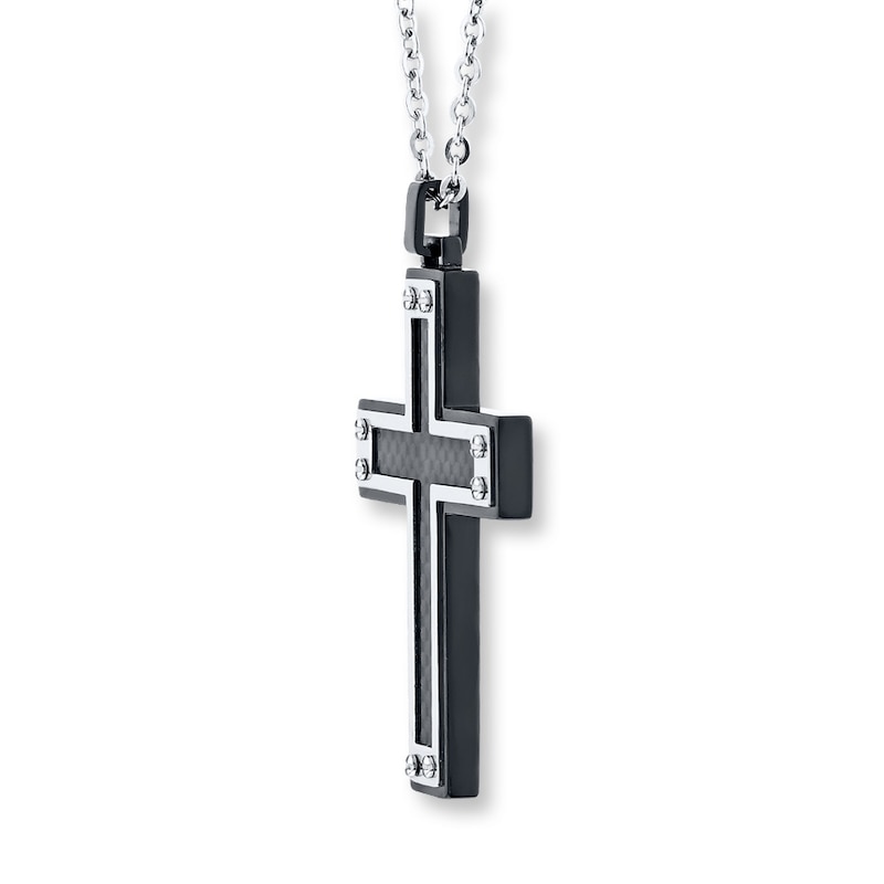 Main Image 2 of Men's Cross Necklace Stainless Steel 22&quot;