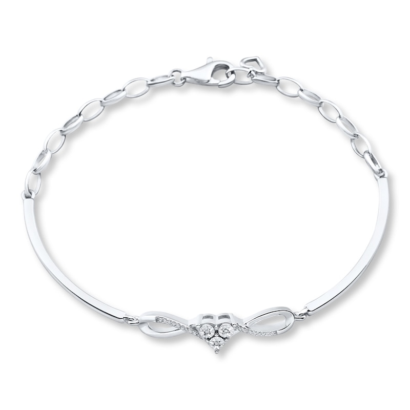 Infinity & Heart Bangle Bracelet 1/20 ct tw Diamonds Sterling Silver