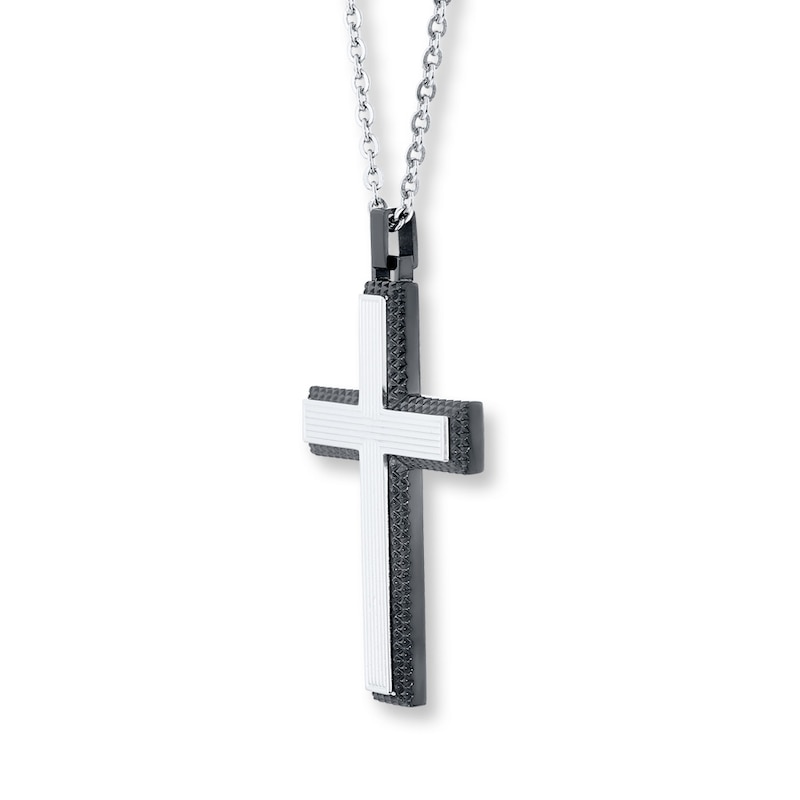 Main Image 2 of Men's Cross Necklace Stainless Steel 22&quot;