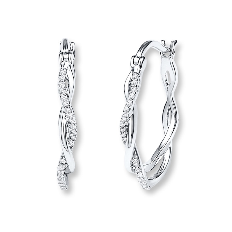 Main Image 1 of Diamond Hoop Earrings 1/8 ct tw Round-cut Sterling Silver