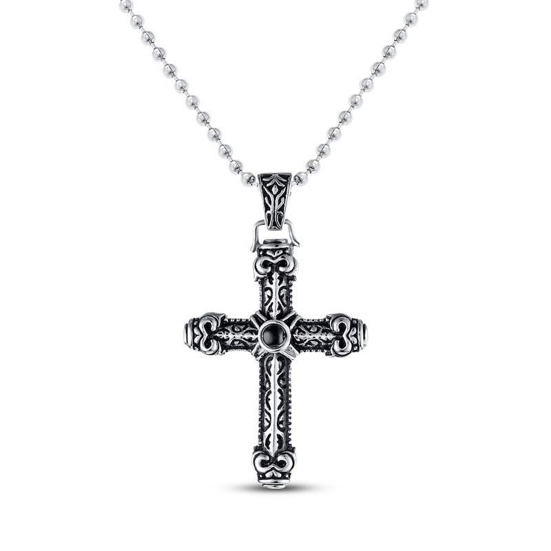 Main Image 1 of Men's Cross Necklace Black Ion Plating Stainless Steel