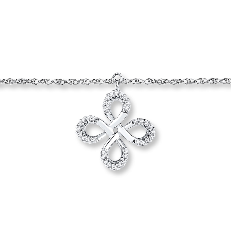 Infinity Knot Anklet 1/10 ct tw Diamonds Sterling Silver 9"