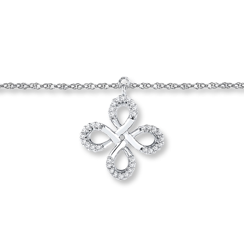 Main Image 1 of Infinity Knot Anklet 1/10 ct tw Diamonds Sterling Silver 9&quot;