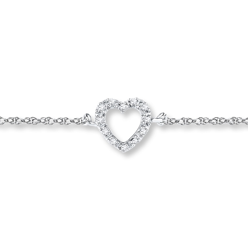 Main Image 1 of Heart Anklet 1/20 ct tw Diamonds Sterling Silver 9&quot;