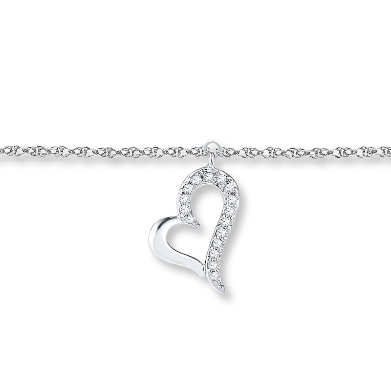 Heart Anklet 1/20 ct tw Diamonds Sterling Silver 9"