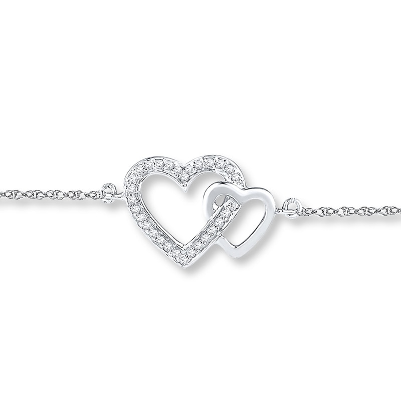 Heart Anklet 1/15 ct tw Diamonds Sterling Silver 9"