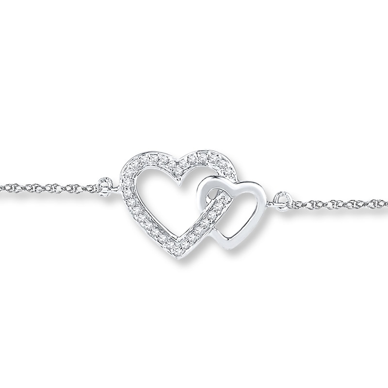 Main Image 1 of Heart Anklet 1/15 ct tw Diamonds Sterling Silver 9&quot;