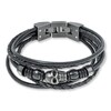 Thumbnail Image 1 of Men's Skull Bracelet Stainless Steel Black Leather 9&quot;
