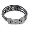 Thumbnail Image 1 of Men's Skull Bracelet Stainless Steel Black Leather 9"