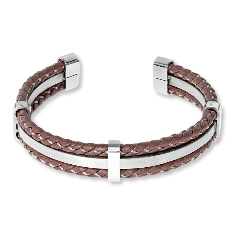 Main Image 1 of Men's Bracelet Brown Leather Stainless Steel