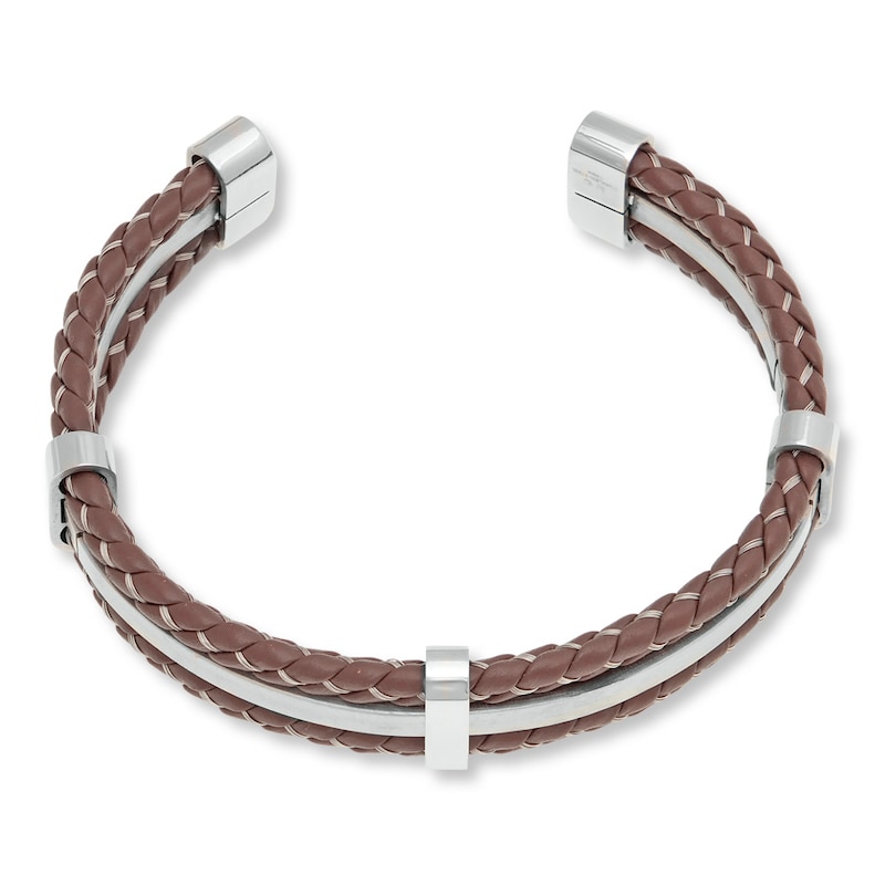 Main Image 3 of Men's Bracelet Brown Leather Stainless Steel