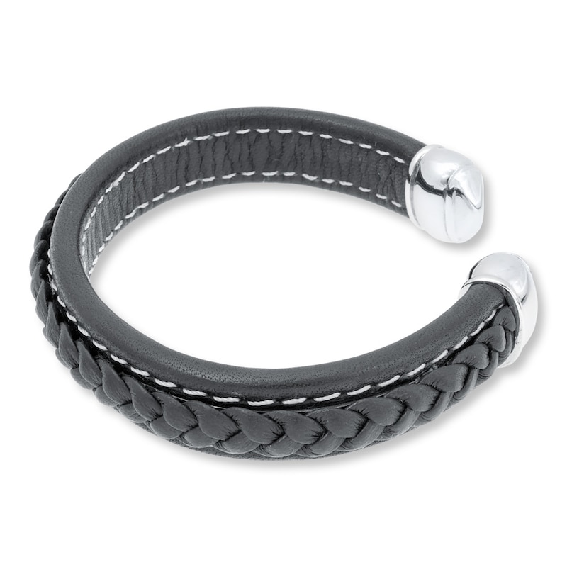 Main Image 3 of Men's Bracelet Black Leather Stainless Steel