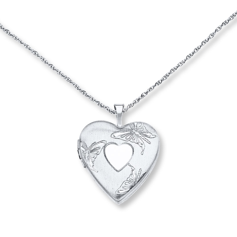 Main Image 1 of Heart Locket Necklace Butterflies Sterling Silver