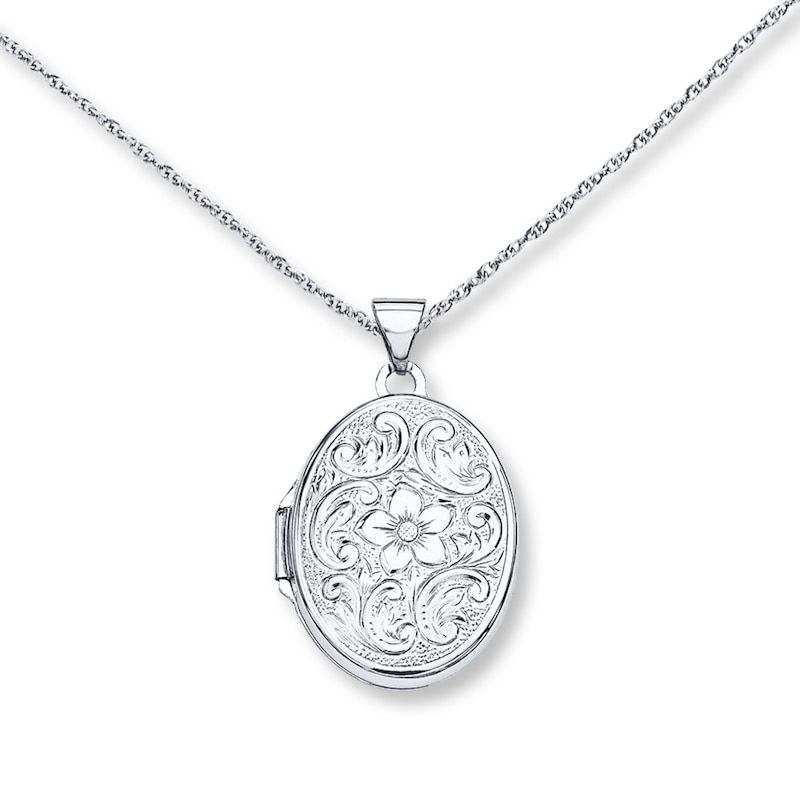 Main Image 1 of Oval Floral Locket Necklace Sterling Silver