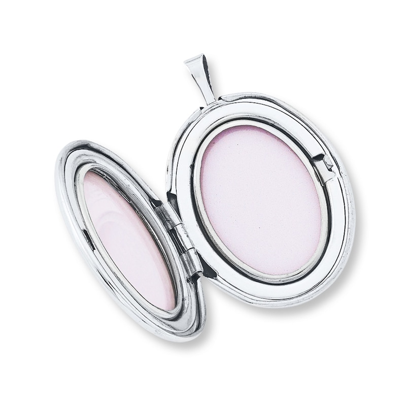 Main Image 2 of Oval Locket Necklace Flower Sterling Silver