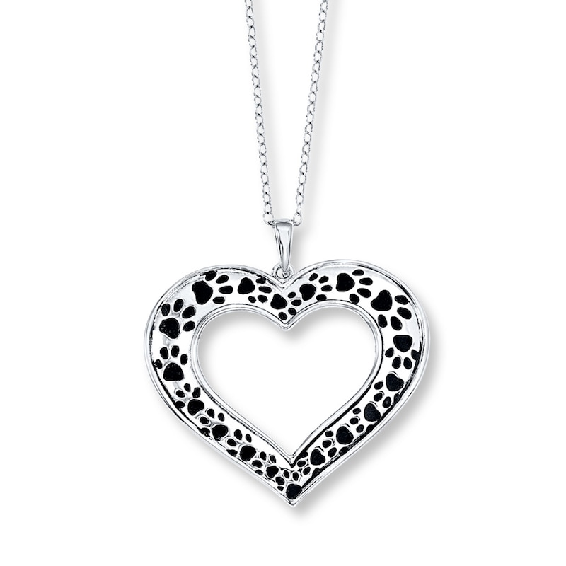 Main Image 1 of Heart Paw Print Necklace Sterling Silver