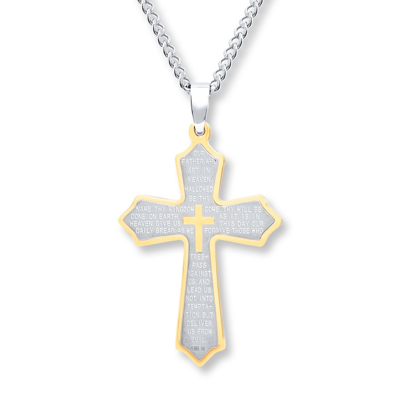 Main Image 1 of Men's Cross Necklace Lord's Prayer Stainless Steel