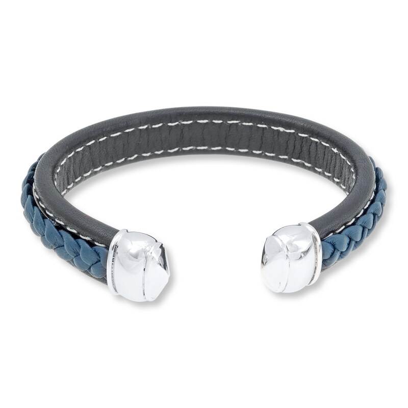 Main Image 2 of Men's Bracelet Stainless Steel/Leather Cuff