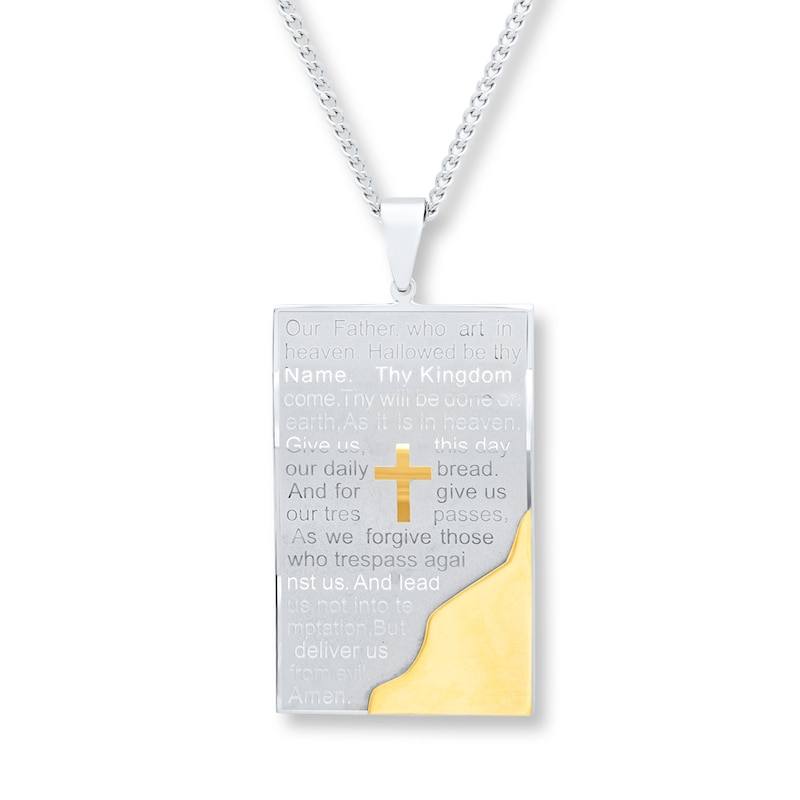 Men's Lord's Prayer Cross Necklace Stainless Steel