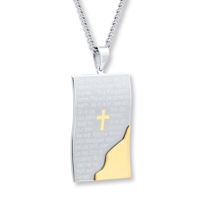 Main Image 3 of Men's Lord's Prayer Cross Necklace Stainless Steel
