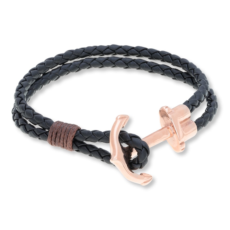 Main Image 1 of Men's Anchor Bracelet Leather & Stainless Steel 8.5&quot;