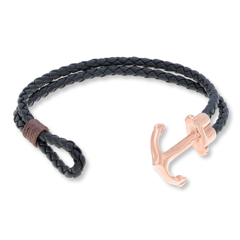 Main Image 2 of Men's Anchor Bracelet Leather & Stainless Steel 8.5&quot;