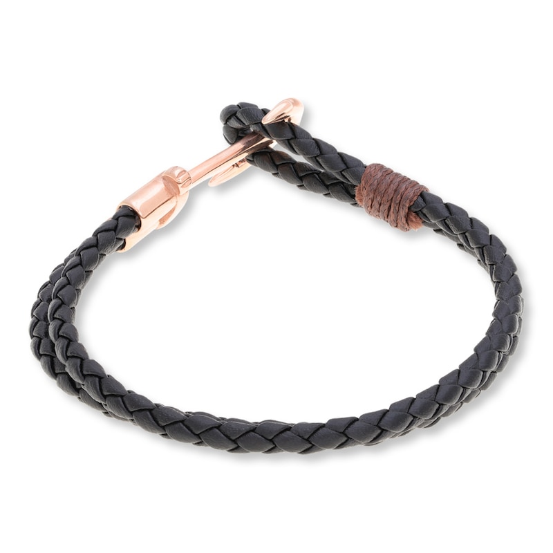 Main Image 3 of Men's Anchor Bracelet Leather & Stainless Steel 8.5&quot;