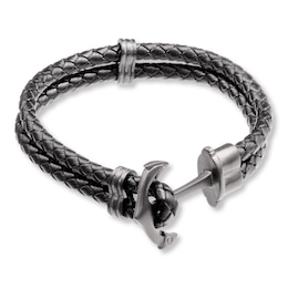 Men's Anchor Bracelet Leather & Stainless Steel 8.5"
