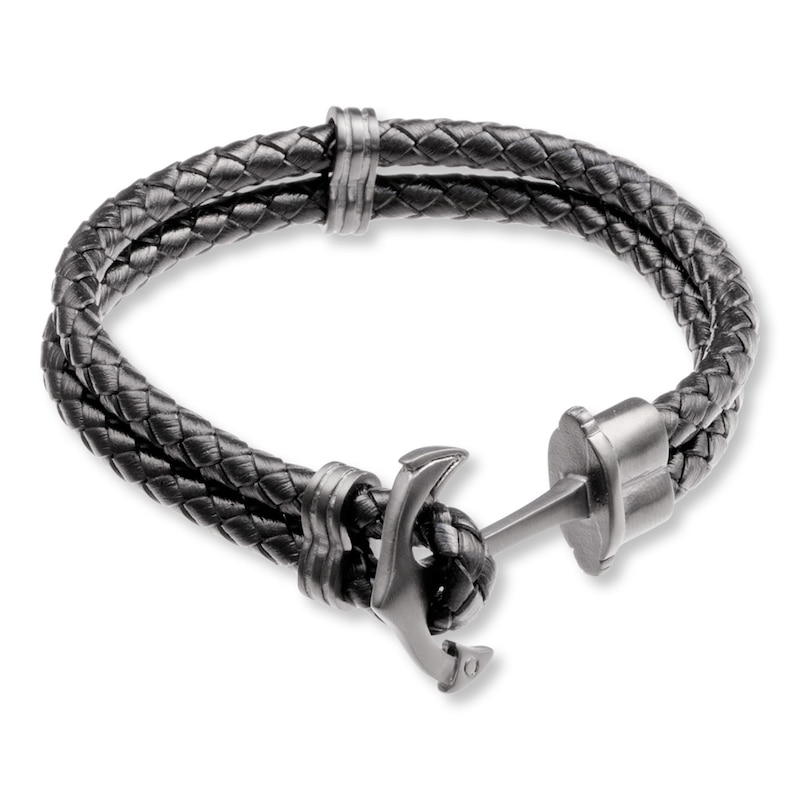 Main Image 1 of Men's Anchor Bracelet Leather & Stainless Steel 8.5"