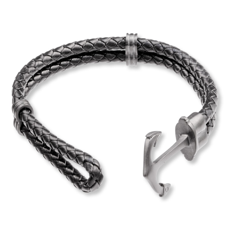 Main Image 2 of Men's Anchor Bracelet Leather & Stainless Steel 8.5"