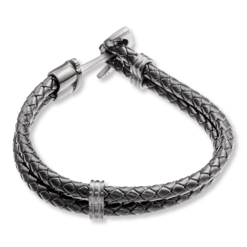 Main Image 4 of Men's Anchor Bracelet Leather & Stainless Steel 8.5"