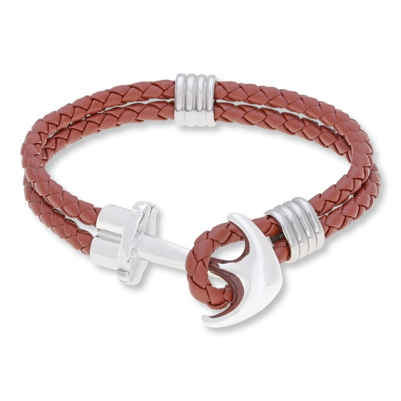 Main Image 1 of Men's Anchor Bracelet Leather & Stainless Steel 8.5&quot;
