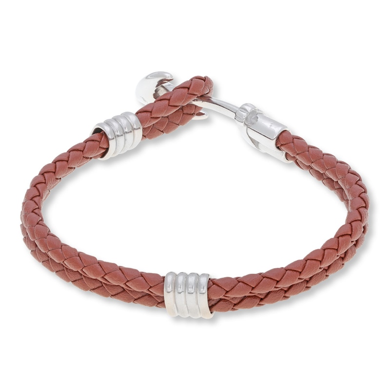 Men's Anchor Bracelet Leather & Stainless Steel 8.5"