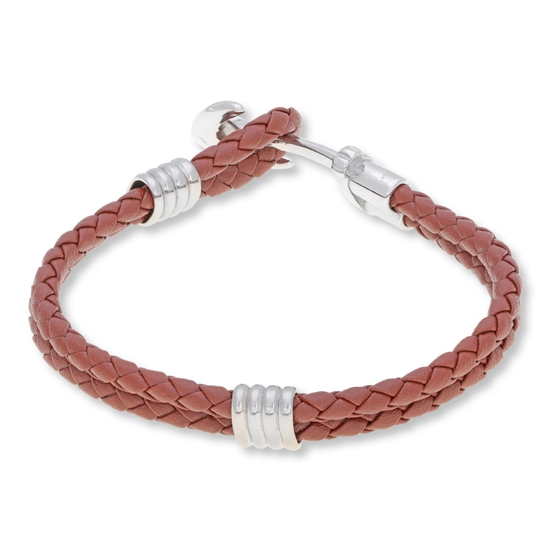 Main Image 3 of Men's Anchor Bracelet Leather & Stainless Steel 8.5&quot;