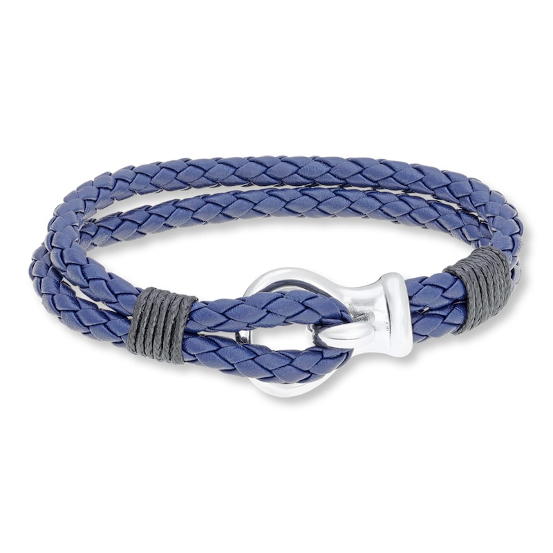 Main Image 1 of Men's Bracelet Leather & Stainless Steel 9&quot;