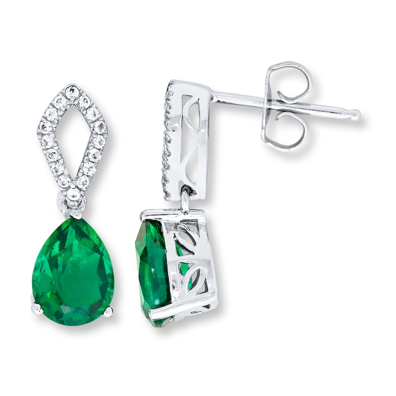 Main Image 1 of Lab-Created Emerald Earrings Sterling Silver