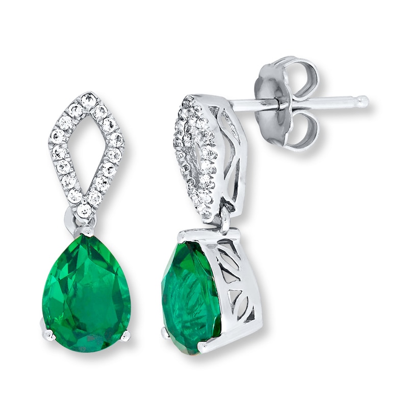 Main Image 2 of Lab-Created Emerald Earrings Sterling Silver