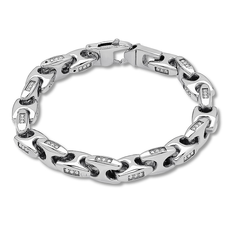 Stainless Steel Bracelet with Cubic Zirconia 8.75"