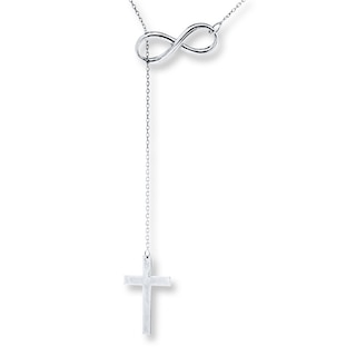 Old English Jewellers 925 Sterling Silver Simulated Diamond Infinity Cross Pendant Necklace (16-20 Inch Chain)