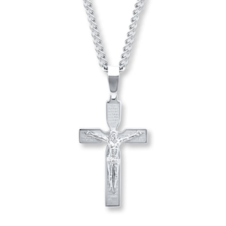 Crucifix Necklace Lord's Prayer Stainless Steel 24"