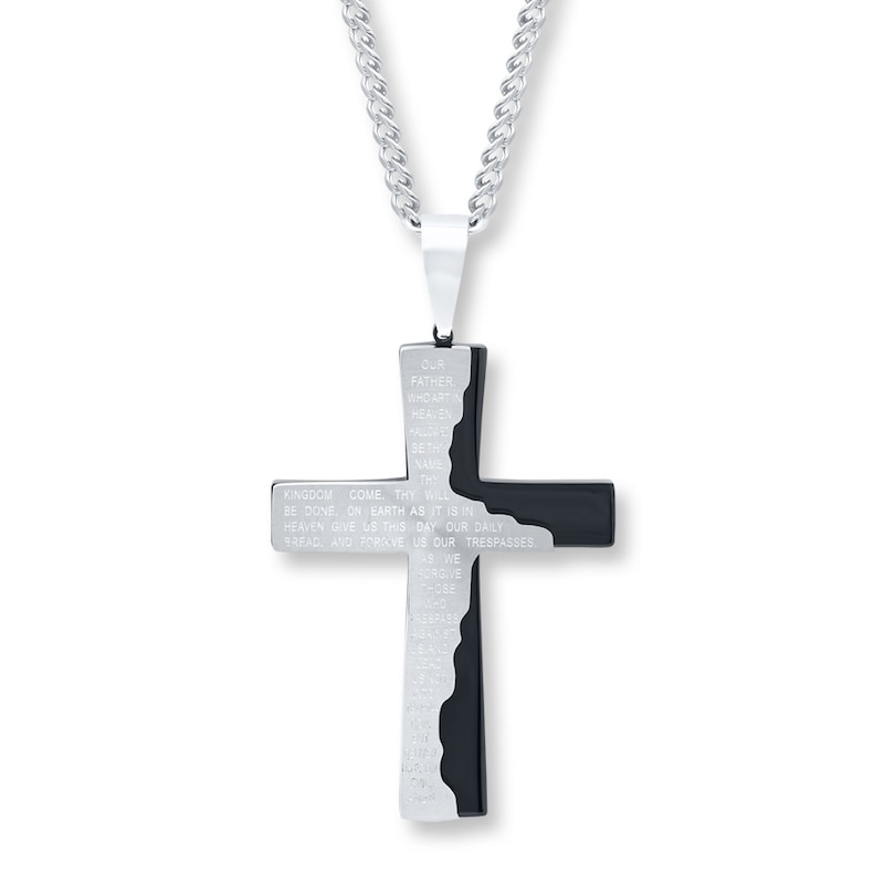 Main Image 1 of Men's Cross Necklace Lord's Prayer Stainless Steel