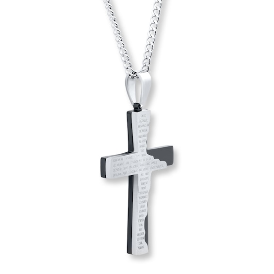 Men's Cross Necklace Lord's Prayer Stainless Steel Mens Necklaces