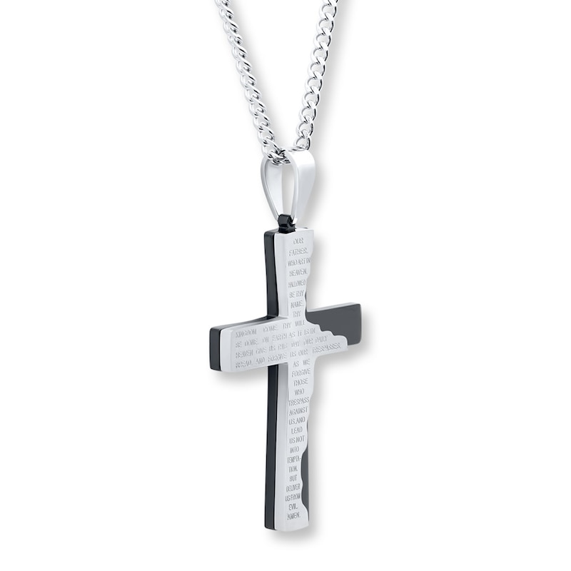 Main Image 3 of Men's Cross Necklace Lord's Prayer Stainless Steel