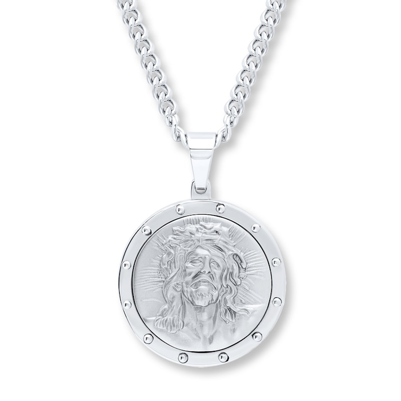 Main Image 1 of Men's Necklace Jesus Medallion Stainless Steel