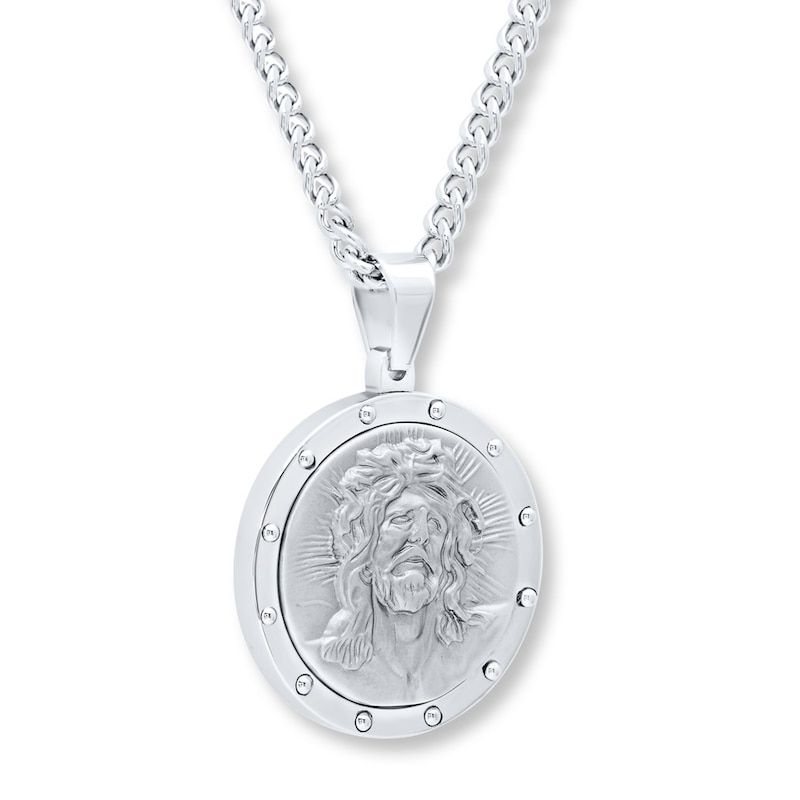 Main Image 3 of Men's Necklace Jesus Medallion Stainless Steel